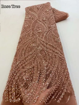 Высококачественные кружевные ткани с тяжелым бисером, роскошные кружевные ткани жениха из нигерийской сетки с пайетками для свадебных платьев
