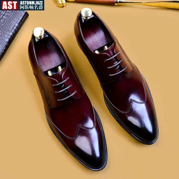 Итальянские мужские деловые повседневные кожаные туфли ручной работы с острым носком и низким берцем, мужские свадебные туфли в британском стиле, большой размер 46