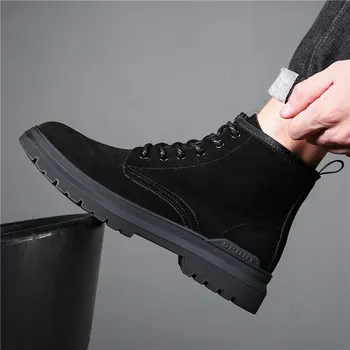 высококачественные мужские роскошные модные ботинки для инструментов, черная обувь из натуральной кожи на открытом воздухе, ботильоны на платформе, zapatos de hombre botas