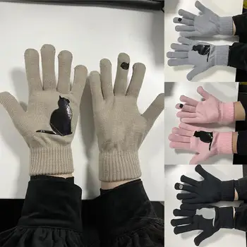 Зимние перчатки для мужчин, женщин, подростков, супер милые вязаные перчатки с принтом кошек и птиц, зимние ветрозащитные теплые варежки Glov N9B5