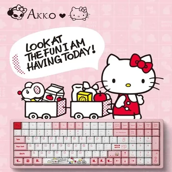 2024 Akko Sanrio Hello Kitty Проводная Механическая Клавиатура Kawaii Pbt Esports С Возможностью Горячей Замены, Кобрендовая Коллекция Клавиатур, Игровой Подарок