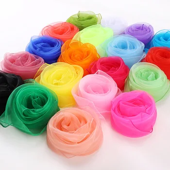 Квадратный шарф ярких цветов, Женский летний Шифоновый Прозрачный шейный платок, Шейные платки для детей, маленькие шарфы из органзы для танцев
