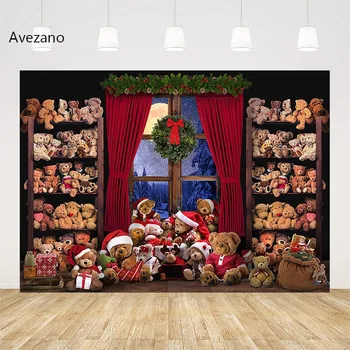 Avezano Рождественский фон для фотосъемки, Венок на окно, Игрушечные Мишки, шкаф, Детский праздничный портрет, декор, Реквизит для фотостудии