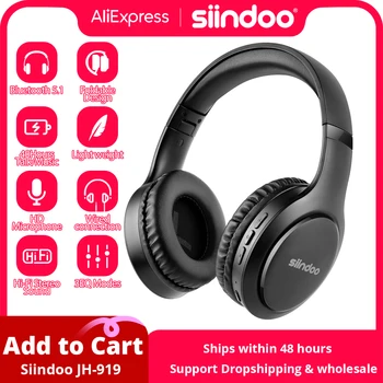 Складные стереонаушники Siindoo JH-919, беспроводные Bluetooth-наушники с шумоподавлением Super Bass с микрофоном, гарнитура 3EQ для телевизора и ПК