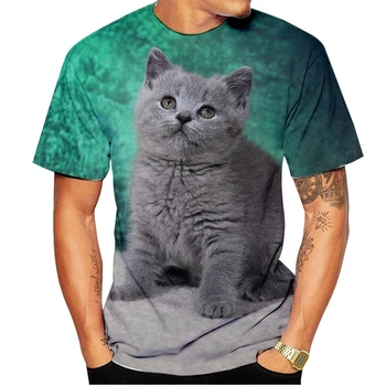 Дышащая футболка с 3D-принтом, мужская рубашка с британским котом с короткими рукавами, мужская одежда больших размеров, Новый тренд лета 2023 г.