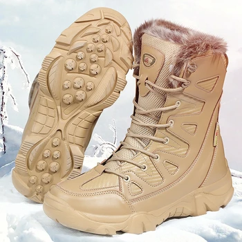 Зимние уличные теплые хлопковые походные ботинки для кемпинга, плюшевые зимние ботинки, высокие мужские водонепроницаемые кроссовки, противоскользящие спортивные треккинговые