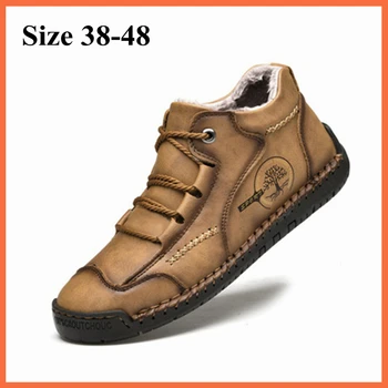 Зимние мужские ботинки Xiaomi, кожаные ботильоны ручной работы, синие уличные осенние ботинки, Мужская повседневная кожаная обувь, Размер мужской обуви 38-48