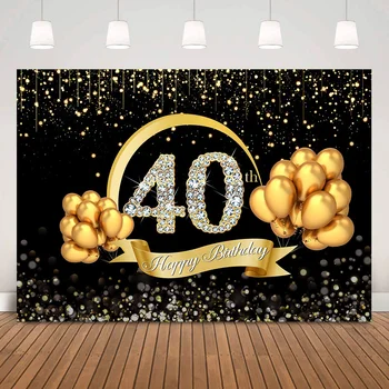 Фоновые украшения для вечеринки с 40-летием для взрослых, Черное боке, Золотые воздушные шары, Фотосессия, Праздничный торт, фон для стола