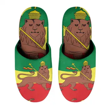Эфиопский Флаг Лев Иуды (4) Теплые Хлопчатобумажные Тапочки Для Мужчин И Женщин На Толстой Мягкой Подошве, Нескользящая Пушистая Обувь, Домашние Тапочки