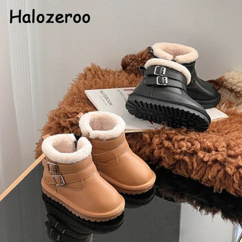 Новые детские зимние ботинки для маленьких девочек, меховые ботильоны, детские брендовые модные ботинки, теплые повседневные ботинки для малышей, Черная обувь для мальчиков, зимние