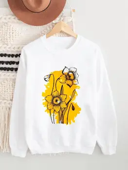 Пуловеры с принтом из флиса с длинным рукавом, модная одежда, весенне-осенний цветочный тренд 90-х, Зимние Женские графические свитшоты