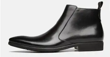 Дышащие зимние мужские ботинки с высоким берцем, черные мужские ботинки из натуральной кожи, официальные мужские ботильоны с острым носком