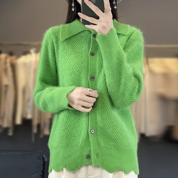 DjzDsm 100% норковый кашемир Корейская версия ленивый свитер кардиган с лацканами норковый кашемир женская осенне-зимняя новая мода 2023