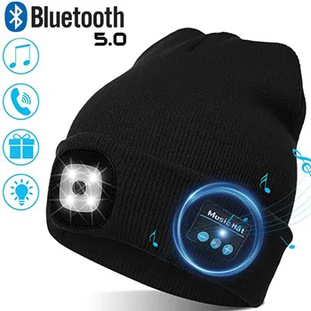 Теплая светодиодная шляпа Bluetooth 5.0 Беспроводная стереогарнитура Музыкальный плеер с микрофоном для поддержки громкой связи Затемняющие перезаряжаемые наушники