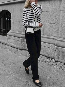 Женская куртка на пуговицах, Легкий Повседневный Вязаный Кардиган в полоску с принтом для верхней уличной одежды