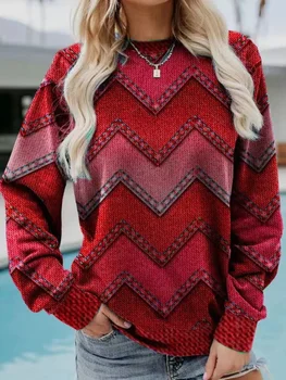 Осенняя женская одежда 2023, рубашка с капюшоном, с круглым вырезом, с длинными рукавами, повседневная женская одежда с геометрическим рисунком, пуловер