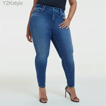 Тощий Контроль живота Высокая эластичность Высокая талия Подтяжка бедер Облегающие джинсовые брюки-карандаш Y2K Boyfriend Винтажные Рваные облегающие джинсы