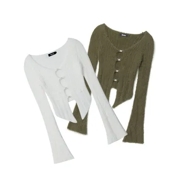 Американский свитер с имитацией меха норки в стиле миллениал, модный свитер для девочек, Французский нишевый дизайн, Ощущение интриги, Женская блузка с длинными рукавами