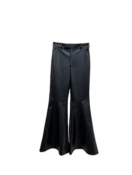 Расклешенные кожаные брюки модная индивидуальность, простые удобные и универсальные осенью и зимой 2024, новинка 1101