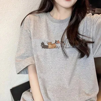 футболка с забавным котом женская японская футболка женская дизайнерская одежда