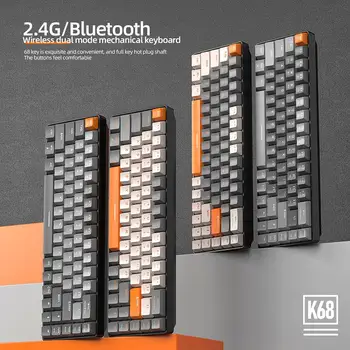 Новая игровая механическая клавиатура K68 Keyboard 2.4G Беспроводная Bluetooth-совместимая Беспроводная игровая компьютерная клавиатура Gamer Keyboard