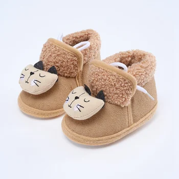 Детская обувь для маленьких девочек, зимние ботинки с героями мультфильмов для новорожденных девочек, нескользящая обувь на мягкой подошве, хлопковая плюшевая обувь для малышей