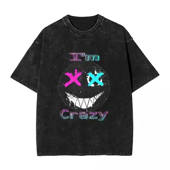 Мужская Женская футболка с настроением, футболки с сумасшедшей стиркой, популярная пляжная футболка с улыбающимся лицом дьявола, уличная одежда, простые топы, подарок
