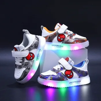 Обувь Disney с подсветкой, весенне-осенняя новая кожаная спортивная обувь, светящиеся кроссовки для маленьких мальчиков в the little boy sneakers