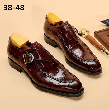 Совершенно новая мужская обувь с круглым носком, модная весенне-осенняя обувь на массивном каблуке с пряжкой для мужчин, повседневная обувь деловой формы, мужская обувь