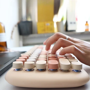 MiFuny Проводная Ретро Механическая клавиатура 87 клавиш с RGB подсветкой, Круглая клавиатура для девочек, Милая Офисная Игровая клавиатура для портативных ПК