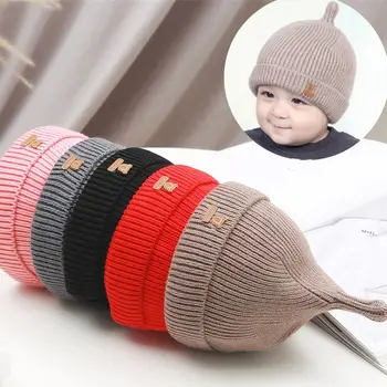От 0 до 1 года, утепленные эластичные осенне-зимние теплые Модные Мягкие детские шапочки, каплевидная шапочка, шапочки для малышей, вязаная шапочка для младенцев