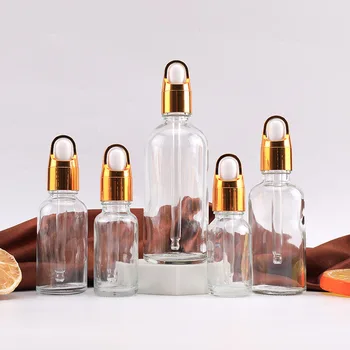 Туба 5-100 МЛ, прозрачная бутылка-капельница, стеклянная Ароматерапевтическая жидкость для эфирных масел, массажная пипетка с золотой крышкой, бутылка многоразового использования
