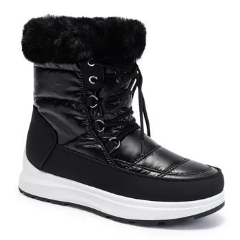2023 Зима, Новые женские теплые зимние ботинки, водонепроницаемые зимние ботинки из плотного плюша на шнуровке, теплые ботильоны на платформе
