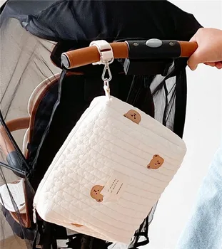 Корейские сумки для мам с простой вышивкой, многофункциональная сумка для хранения подгузников с медведем, подвесная сумка для детской коляски, сумка для хранения вещей