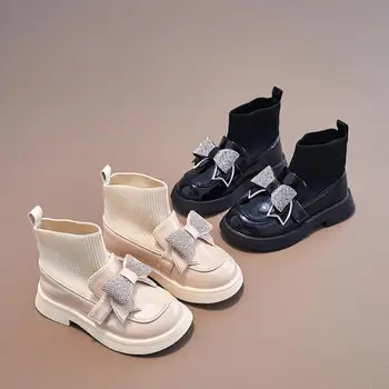 botas/Детские ботинки; Коллекция 2023 года; Осенне-зимняя Спортивная обувь в британском стиле; Классические Ботильоны; Модная детская Зимняя Обувь Для девочек; Зимние Кожаные ботинки