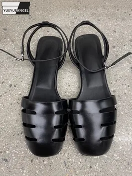 Женские сандалии из натуральной кожи, новая летняя пляжная обувь, универсальная повседневная обувь на плоской подошве, женские гладиаторские сандалии Baotou с ремешком и пряжкой
