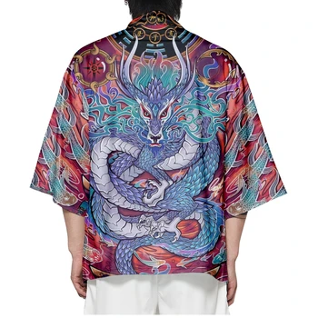 Традиционное мужское кимоно с принтом самурая и дракона, хаори, кардиган в японском стиле, рубашки-юката, кимоно Харадзюку