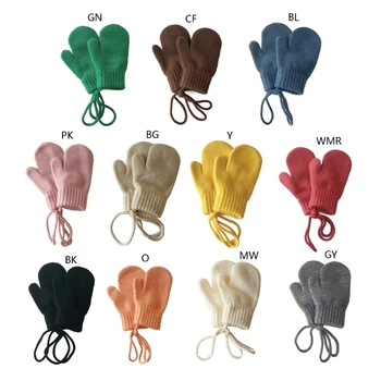 Теплые перчатки без пальцев с шейным ремешком для малышей, однотонные варежки на бретелях для активного отдыха и повседневной носки H37A