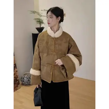 Осень-зима 2024, новый китайский стиль, модная леди, универсальное утолщенное хлопчатобумажное пальто, женские повседневные улучшенные теплые комбинезоны, пальто