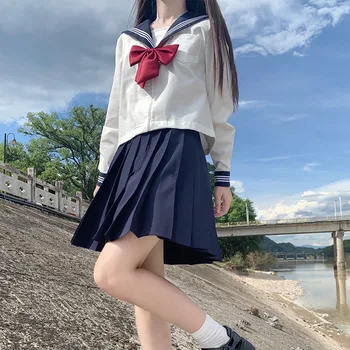 Японская школьница, униформа JK, Студенческий костюм моряка, униформа для выпускного колледжа Сейфуку, косплей, Корейская сексуальная плиссированная юбка