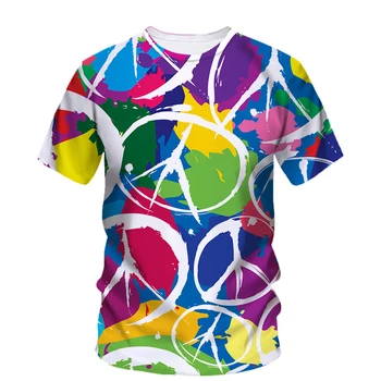 Летние Новые модные футболки с графическим логотипом Peace для унисекс Тренд Оригинальность Футболки с цветным принтом для отдыха с круглым вырезом и коротким рукавом