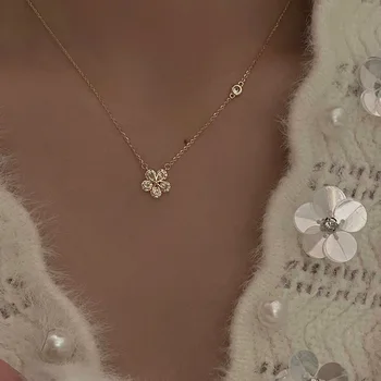 Модное ожерелье с подвеской в виде цветка из прозрачного Циркона для женщин, милая цепочка для ключиц, подарок для вечеринки, свадебные украшения, dz342