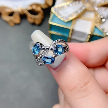 Женское кольцо с лондонским голубым топазом из стерлингового серебра 925 пробы, супер яркое кольцо, подарок на помолвку, Бесплатная доставка, Бутик