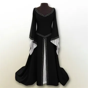 Женское винтажное средневековое костюмированное платье в стиле ретро Ренессанс, макси-платье длиной до щиколоток, платье для косплея на Хэллоуин, корсет на талии