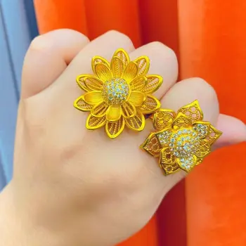 Новые ювелирные изделия из Дубая, 24-каратное позолоченное женское кольцо с цветочным узором, модный предмет YY10256