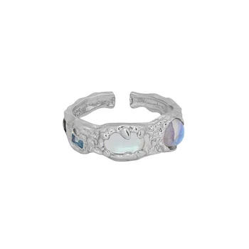 SHANICE S925, серебряные вставки, нишевый дизайн, микронабор, циркон, текстура лунного камня, открытое кольцо для женщин