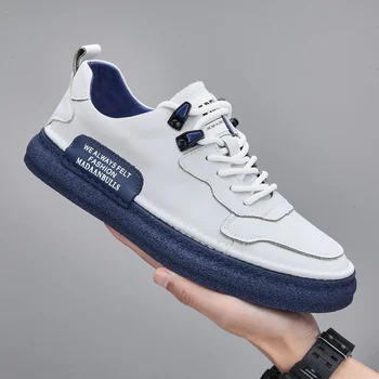 Белая Повседневная Кожаная обувь Мужская Вулканизированная обувь Мужская обувь Тренд 2023 года Удобная обувь для скейтборда Мужские кроссовки для отдыха Tenis
