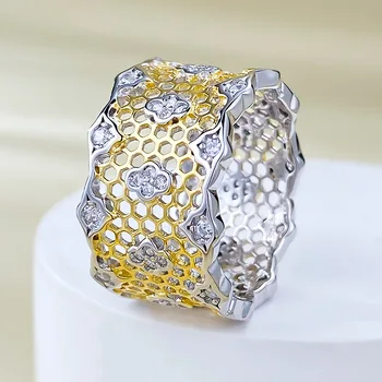Mujing Jewelry 2023 Новое Кружевное кольцо S925 с серебряным покрытием, Полое сетчатое кольцо, Женская широкая пластина в европейском и американском стиле