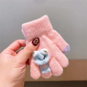 Зимние детские перчатки для девочек и мальчиков 1-3 лет, вязаные детские перчатки с милым мультяшным кроликом, холодные и теплые перчатки с пятью пальцами
