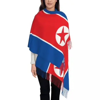 Женский шарф с флагом Северной Кореи, зимняя теплая шаль из пашмины, длинный большой шарф-шаль для дам